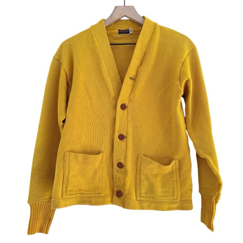 Vintage Wilson Equipment Letterman’s Mustard Wool Cardigan Sweater Size 40